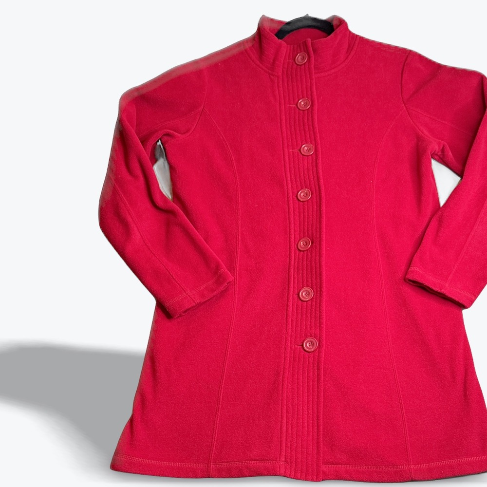 Carole Little Women's Red Fleece‎ Button Front Jacket Coat Collared